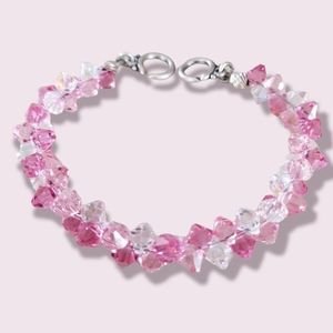 Hand Crafted Pink and AB Swarovski Bi-Cone Crystal Silver Tone Bracelet